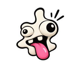 OddFun mascot — a cream splat creature with mismatched eyes and a pink tongue