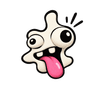 OddFun mascot — a cream splat creature with mismatched eyes and a pink tongue